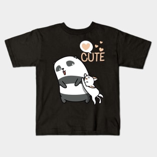 Cute Panda Playing with a Kitty - Adorable Panda - Kawaii Panda Kids T-Shirt